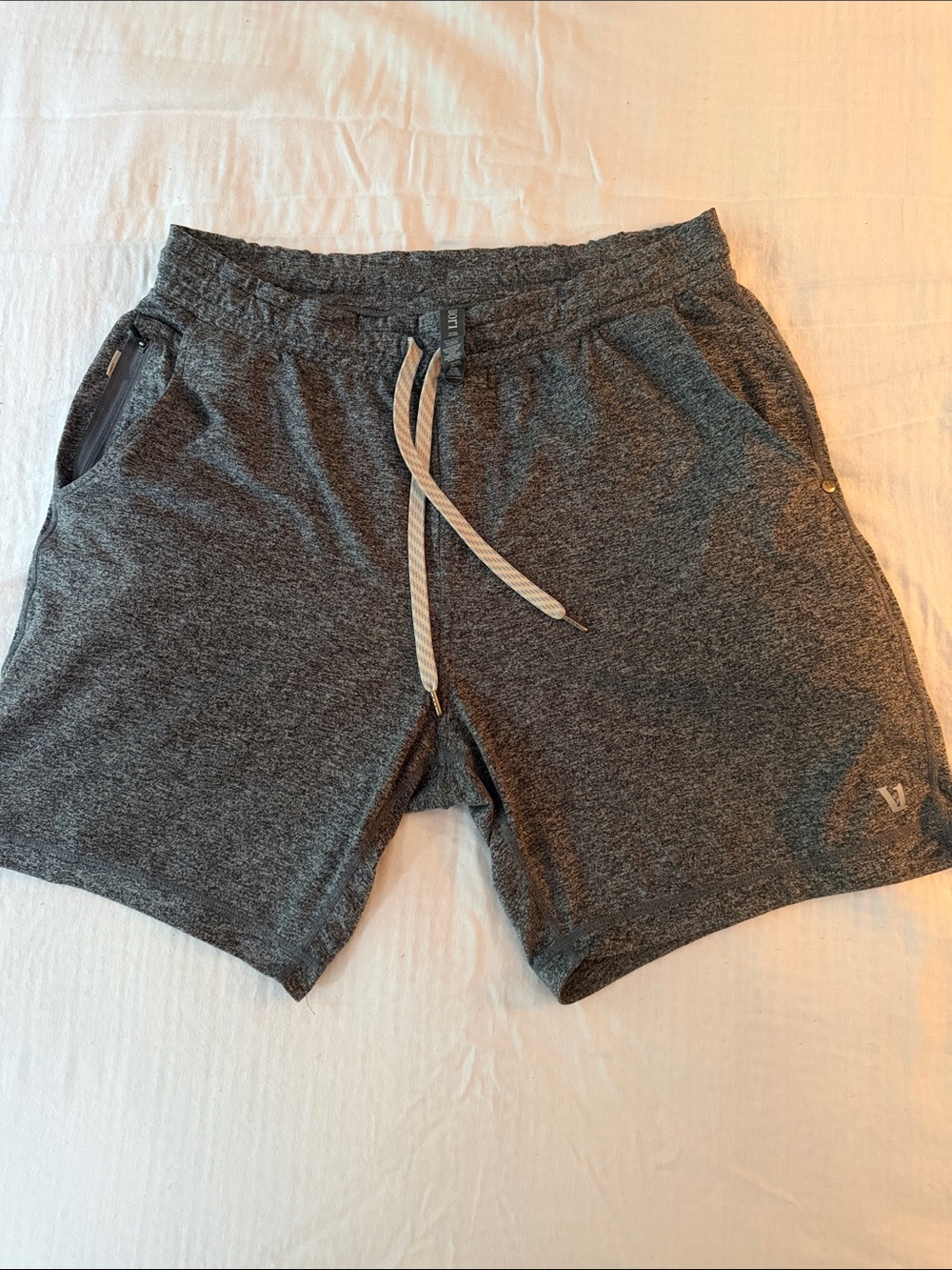 Vuori Men's Heather Charcoal Athletic Shorts with Drawstring